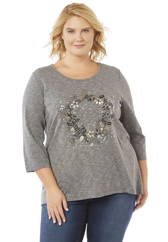 Fancy Wreath Tee, HEATHER GREY, hi-res image number null