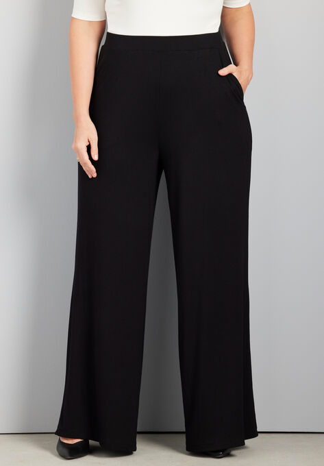 Curvy Collection Wide Leg Pant, BLACK, hi-res image number null