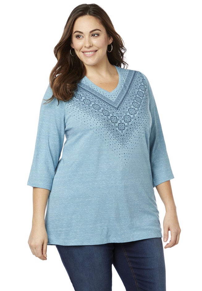 Fair Isle 3/4 Sleeve Tee, ADRIATIC BLUE, hi-res image number null