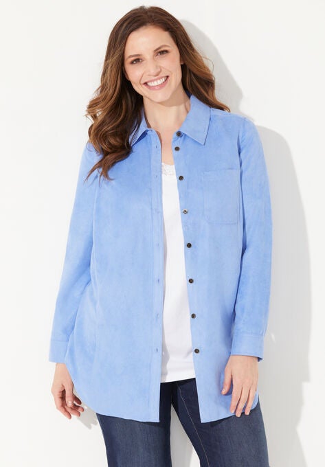 Sueded Buttonfront Shirt, FRENCH BLUE, hi-res image number null