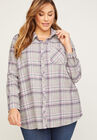 Shimmer Stitch Flannel Buttonfront Top, GREY PLAID, hi-res image number null