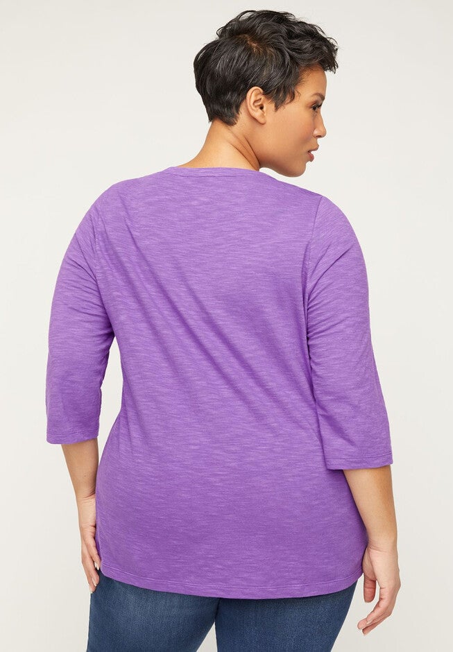 Lavender Gallery Tee with 3/4 Sleeves, , on-hover image number null