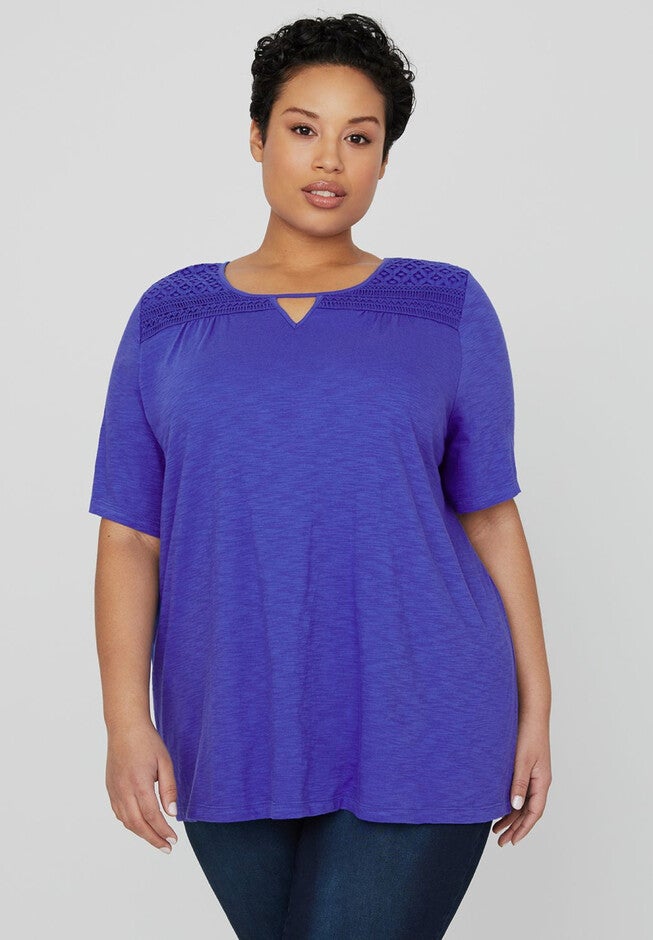 Sea Spray Accent Top, DAZZLING BLUE PALM PRINT, hi-res image number null