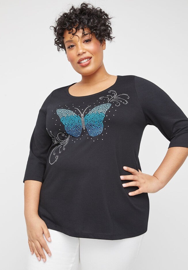Sparkling Butterfly Tee, BLACK, hi-res image number null