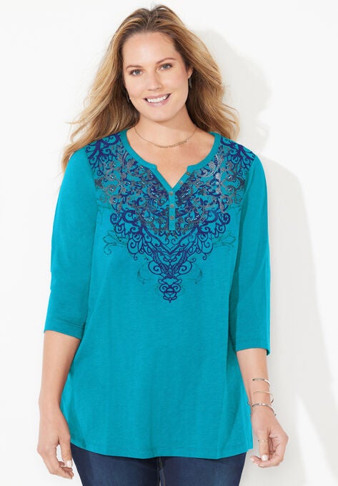 Free Spirit Henley Tee, VIBRANT TURQ, hi-res image number null