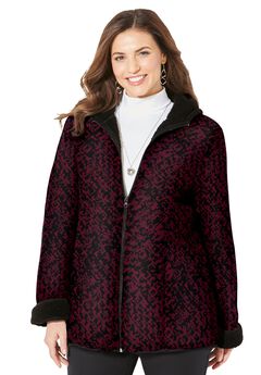 Printed Fleece Coat with Sherpa Lining