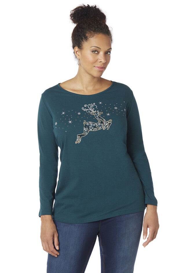Reindeer Long-Sleeve Tee, EVERGREEN LANE, hi-res image number null