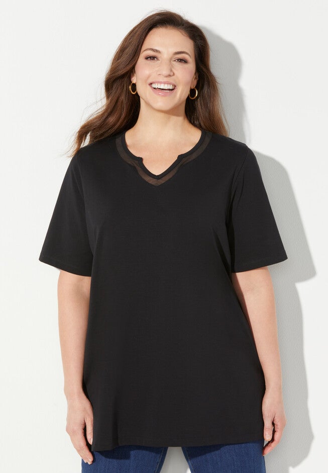 Suprema® Mesh Trim Tee, BLACK, hi-res image number null