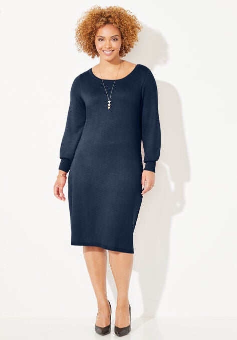 Liz&Me™ Boatneck Sweater Dress, NAVY, hi-res image number null