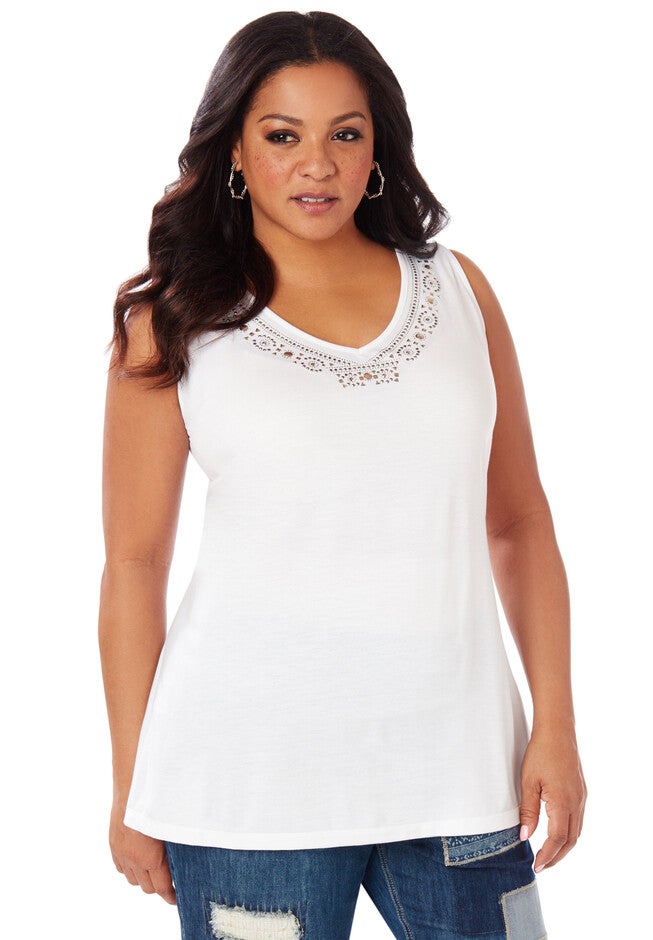 Black Label Beaded Layering Tank, WHITE, hi-res image number null