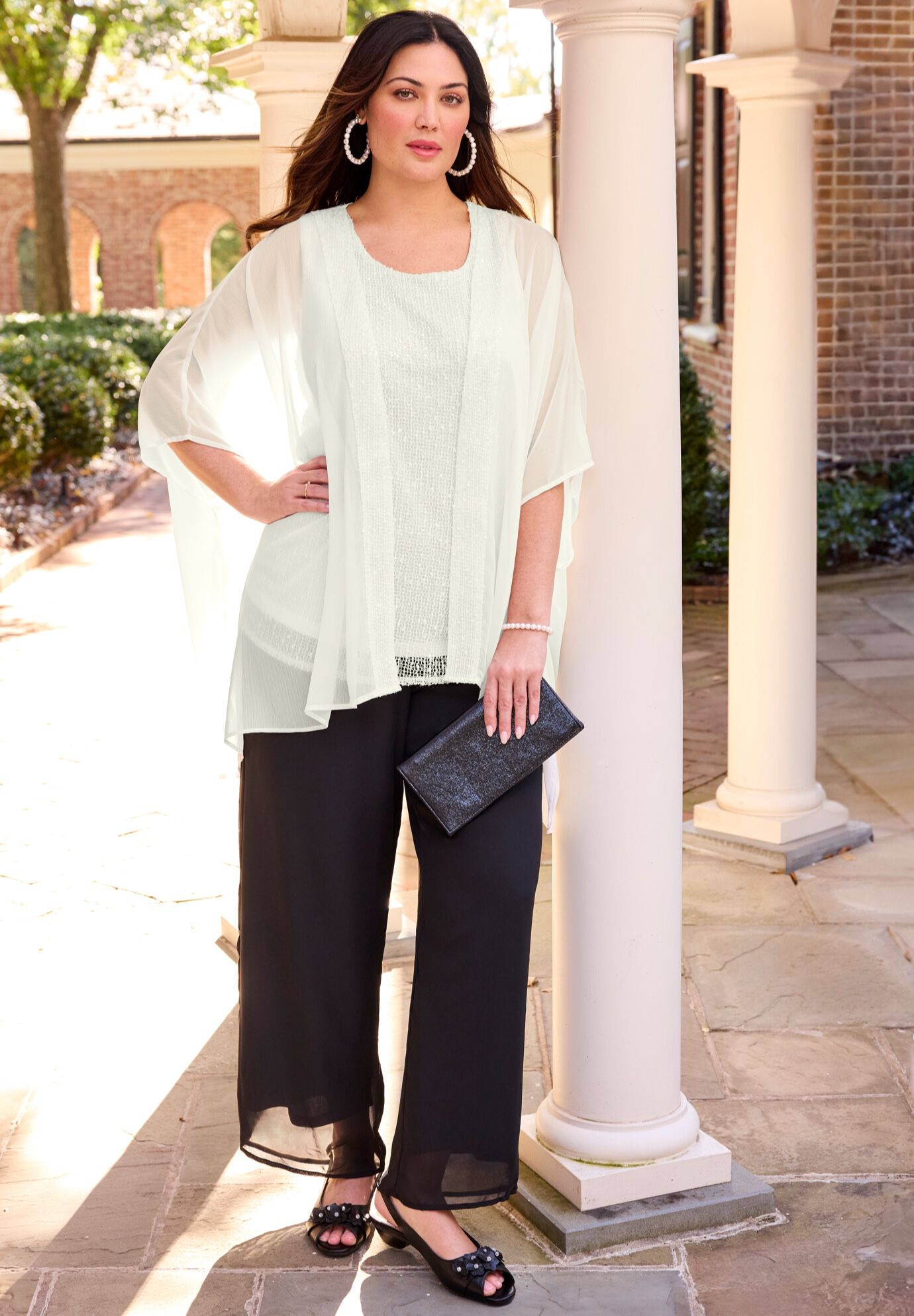 Sequin Georgette Cardigan & Tank Duet, IVORY, hi-res image number 0