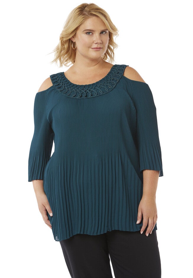 Soft Swirls Cold-Shoulder Top, EVERGREEN LANE, hi-res image number null