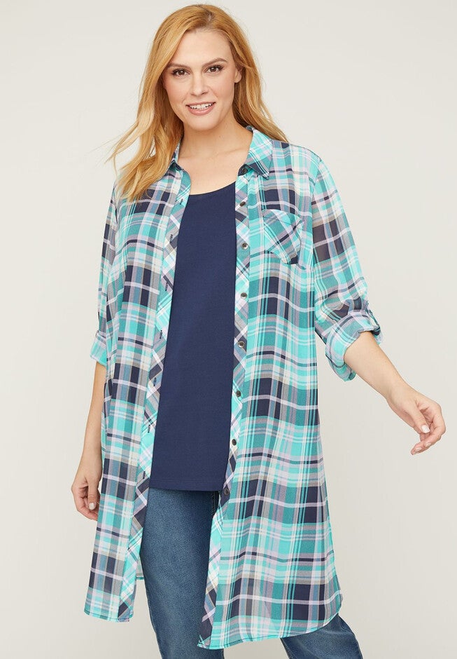 Riverview Plaid Duster, WEDGEWOOD PLAID, hi-res image number 0