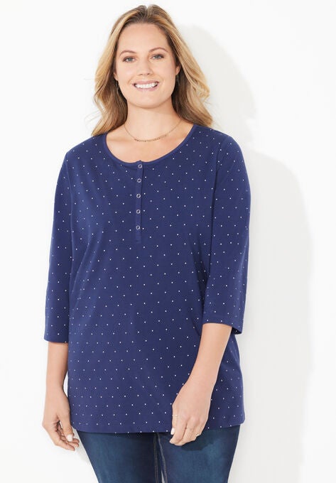 Suprema® Snap-Placket Tee, NAVY DOT, hi-res image number null