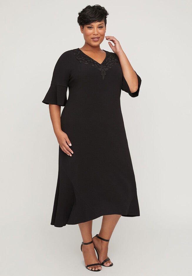 Flounce Crepe A-Line Dress, BLACK, hi-res image number null