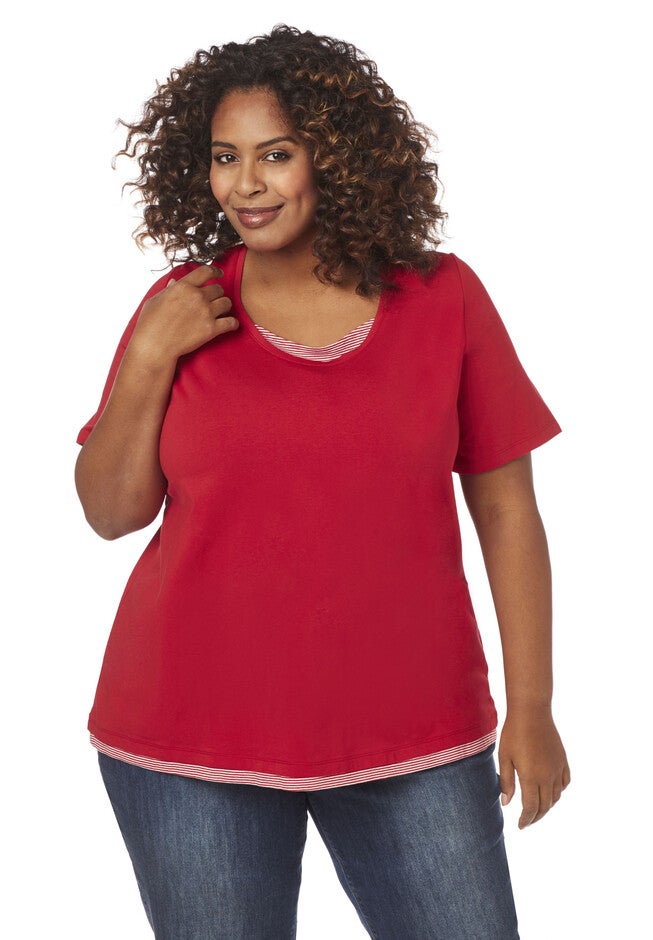 Suprema Striped Duet Tee, RED, hi-res image number null