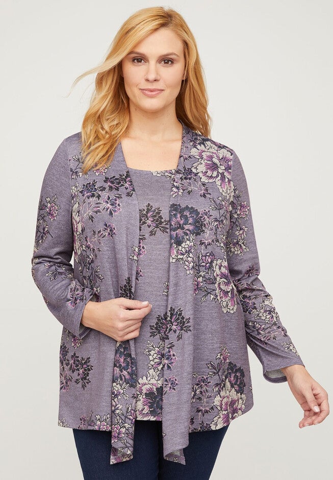 Violet Breeze Duet Cardigan, PURPLE FLORAL, hi-res image number null