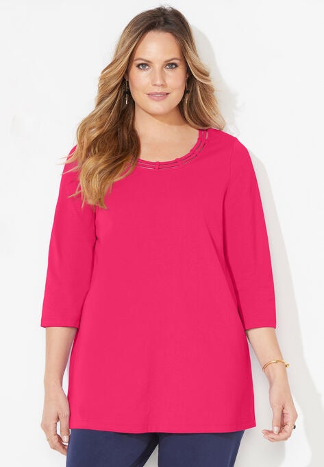 Suprema® Strappy Neckline Top, PINK BURST, hi-res image number null
