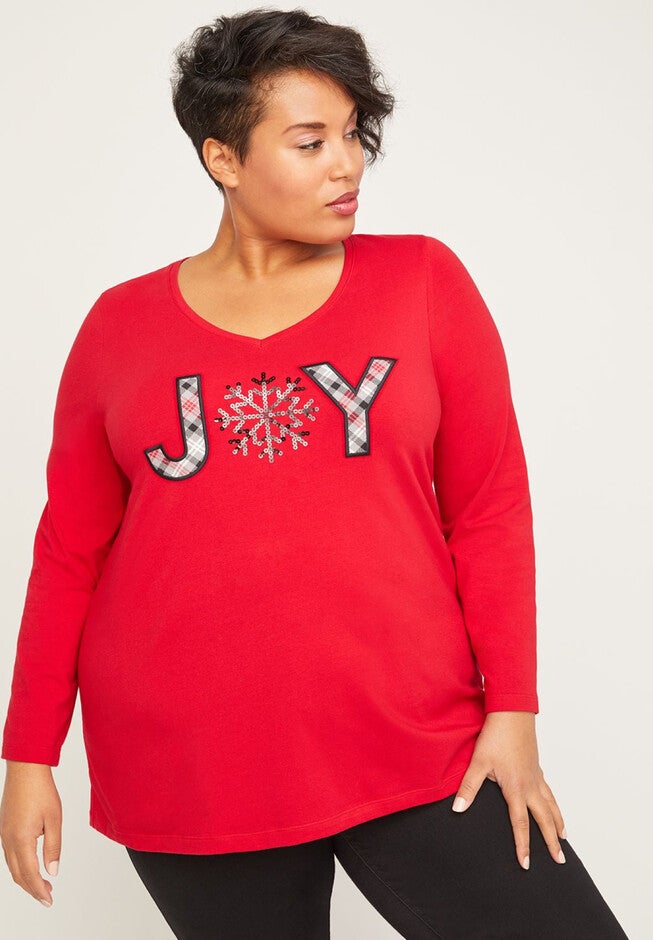 Wonders of Joy Top With Long Sleeves, RED, hi-res image number 0