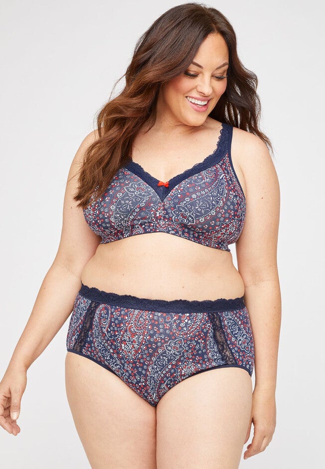 Cotton Full Brief Panty With Lace, PAISLEY MARINER NAVY, hi-res image number 0