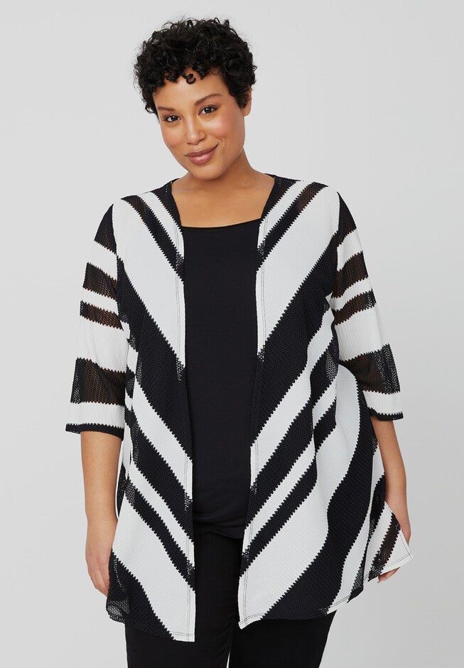 Cascading Herringbone Cardigan, BLACK, hi-res image number null