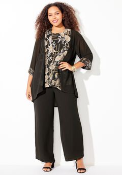 Lightweight Embroidered Sequin 3-Piece Pant Suit