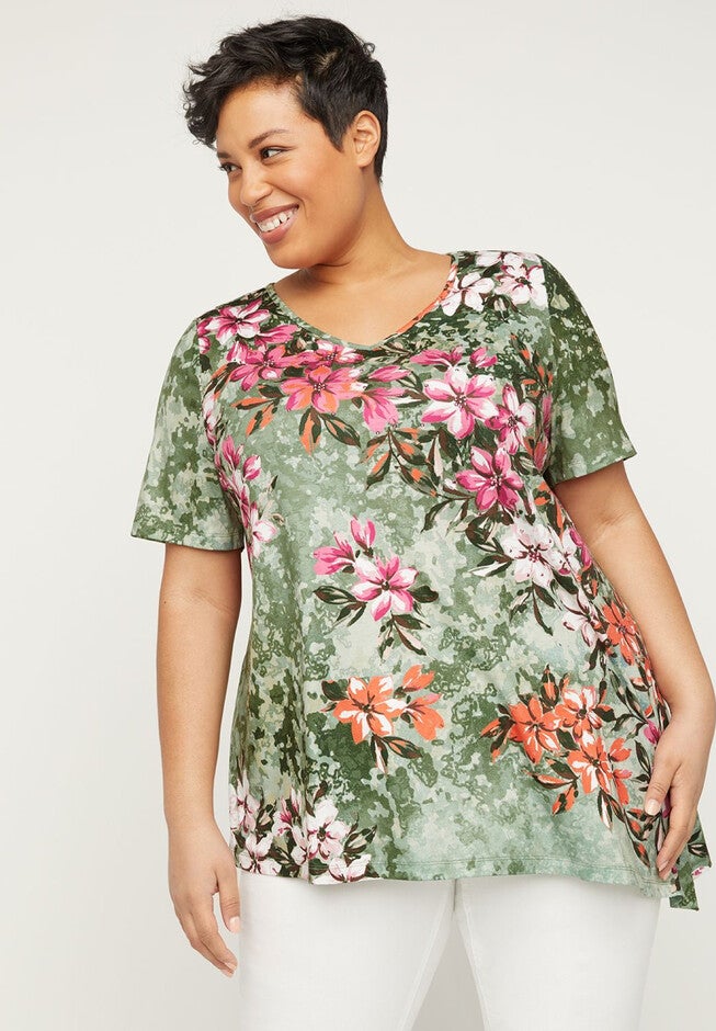 Shimmering Azalea Tee, FLORAL PRINT, hi-res image number null