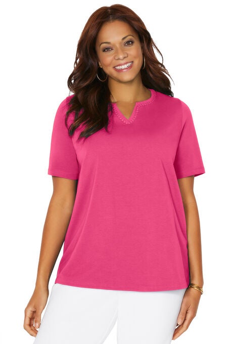 Suprema® Embroidered Notch-Neck Tee, ROSE VIOLET, hi-res image number null