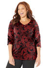 Suprema® 3/4 Sleeve V-Neck Tee, CLASSIC RED PAISLEY, hi-res image number null