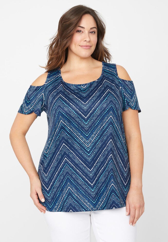 Zig-Zag Cold-Shoulder Top, MARINER NAVY, hi-res image number null