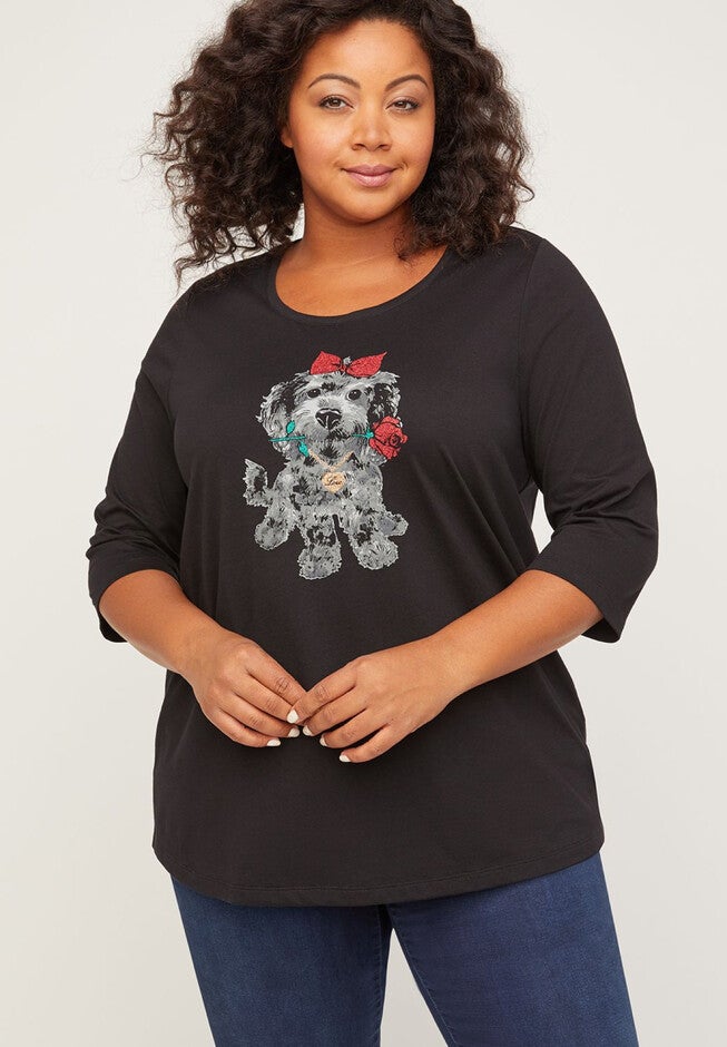 Puppy Love Glitter Tee, BLACK, hi-res image number 0