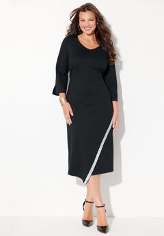 Asymmetrical Bell Sleeve Ponte Dress