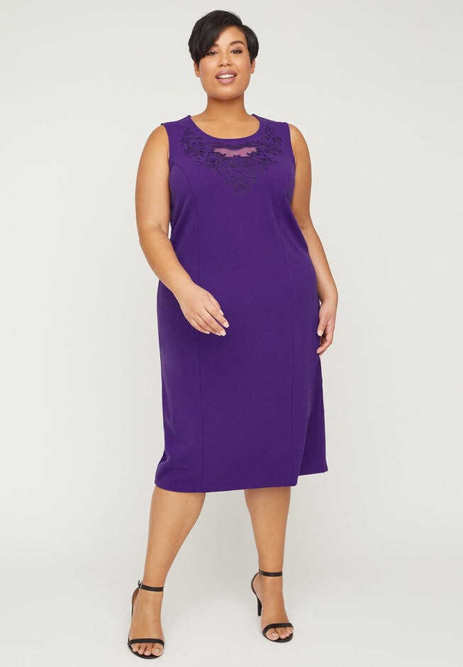 Black Label Embroidered Sheath Dress, HYDRANGEA PURPLE, hi-res image number 0