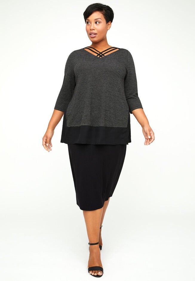 AnyWear Textured Dot Crisscross Tunic, BLACK, hi-res image number null