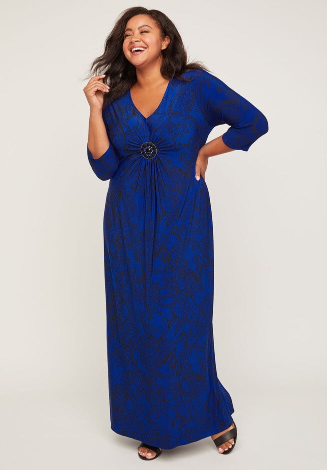 Paisley Gathered Medallion Maxi Dress, BLUE PAISLEY, hi-res image number 0