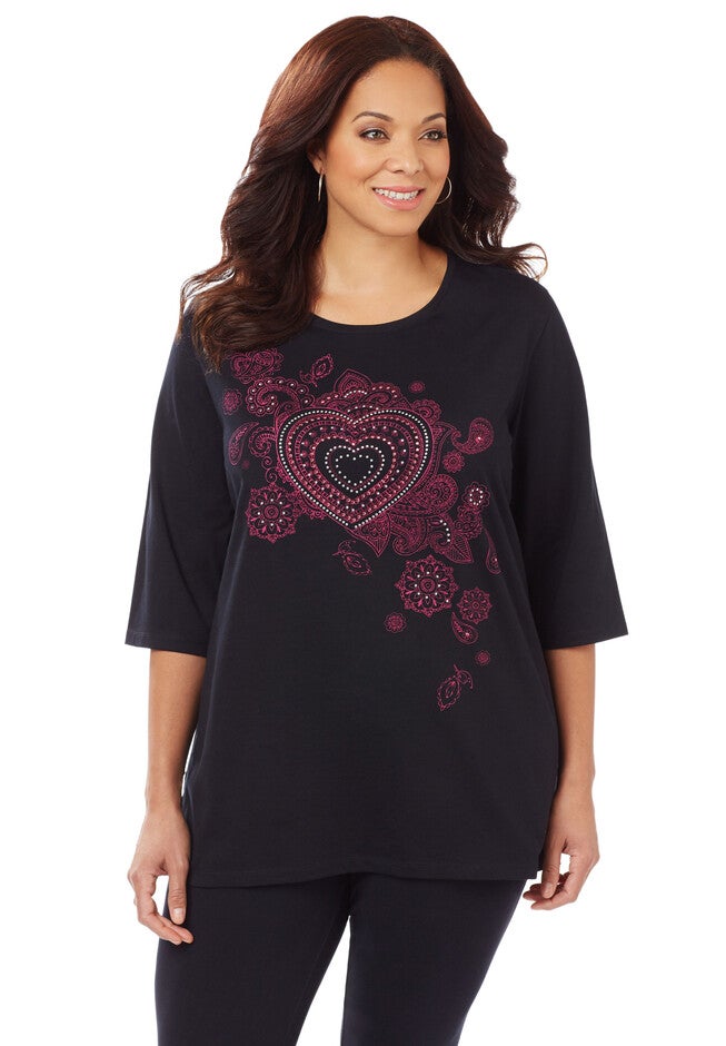 Studded Heart Easy Fit Tee, BLACK, hi-res image number null