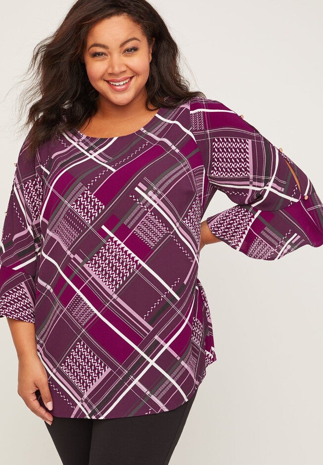 Benton Flutter Sleeve Blouse, PURPLE PRINT, hi-res image number null