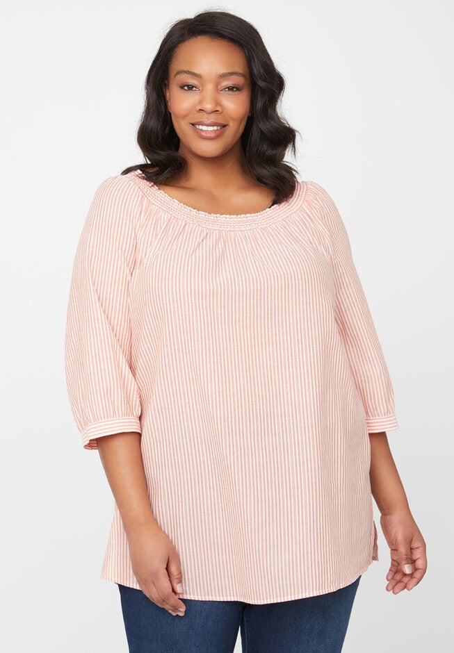 Shimmer Striped Peasant Top, SEAHORSE, hi-res image number null