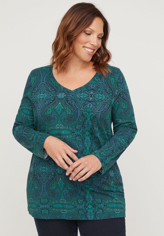 Long Sleeve Baroque Beauty Top, WHIMSICAL FOREST, hi-res image number 0