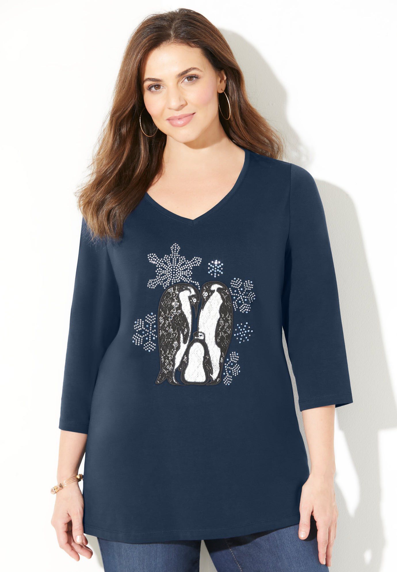 Wit & Whimsy Tees, NAVY PENGUINS, hi-res image number 0