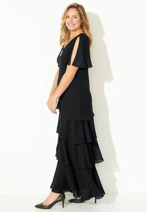 Tiered Chiffon Maxi Dress, , alternate image number null