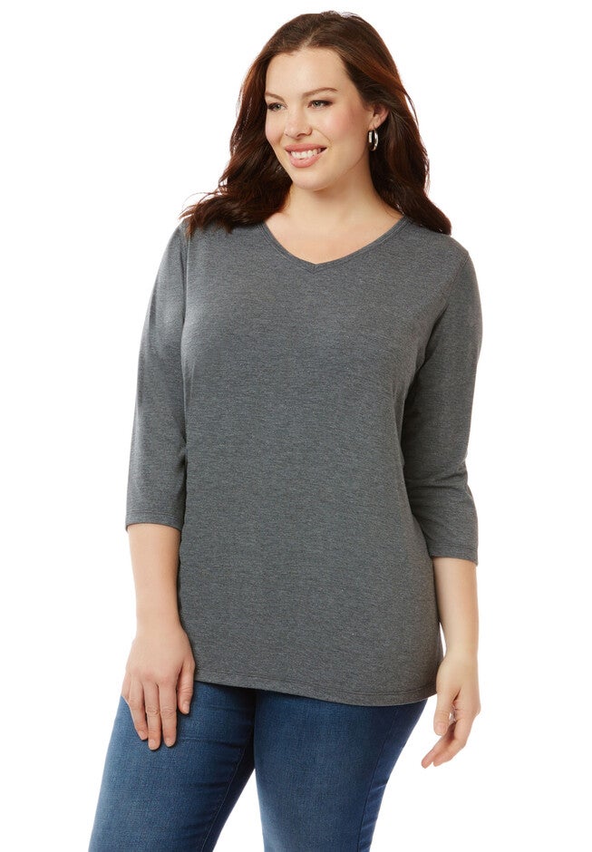 V-Neck Layering Top, HEATHER GREY, hi-res image number null