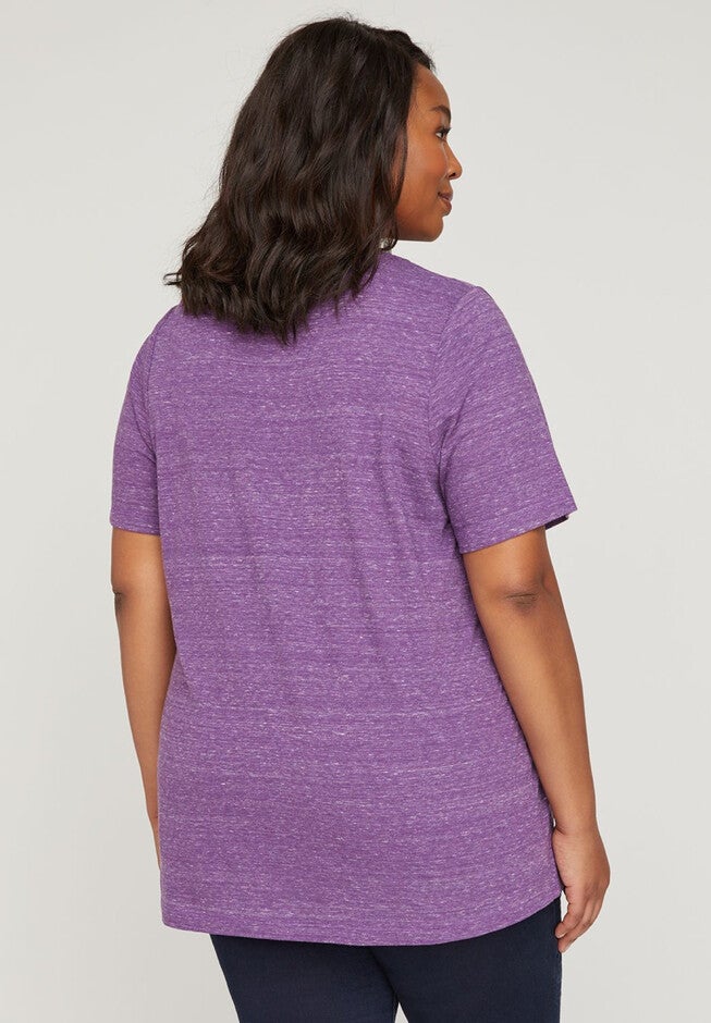 Heather & Lace Split Neck Tee, , on-hover image number null