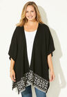 Border Print Ruana Wrap, BLACK GREY BORDER, hi-res image number null