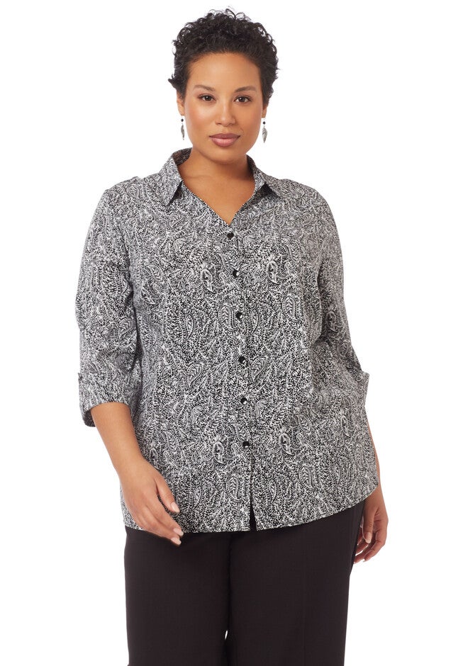 Paisley Print Buttonfront, BLACK WHITE PAISLEY, hi-res image number null