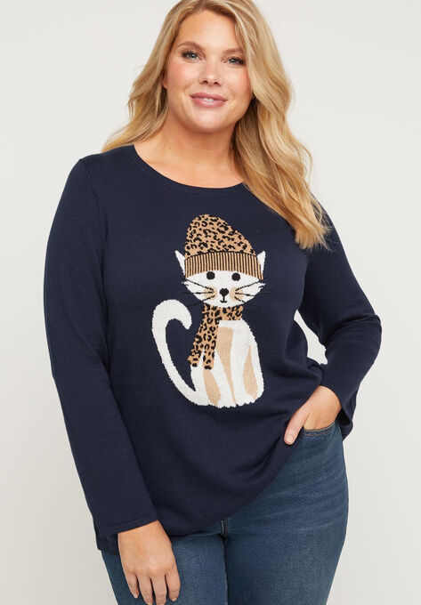 Lily Cat Pullover Sweater, MARINER NAVY, hi-res image number null