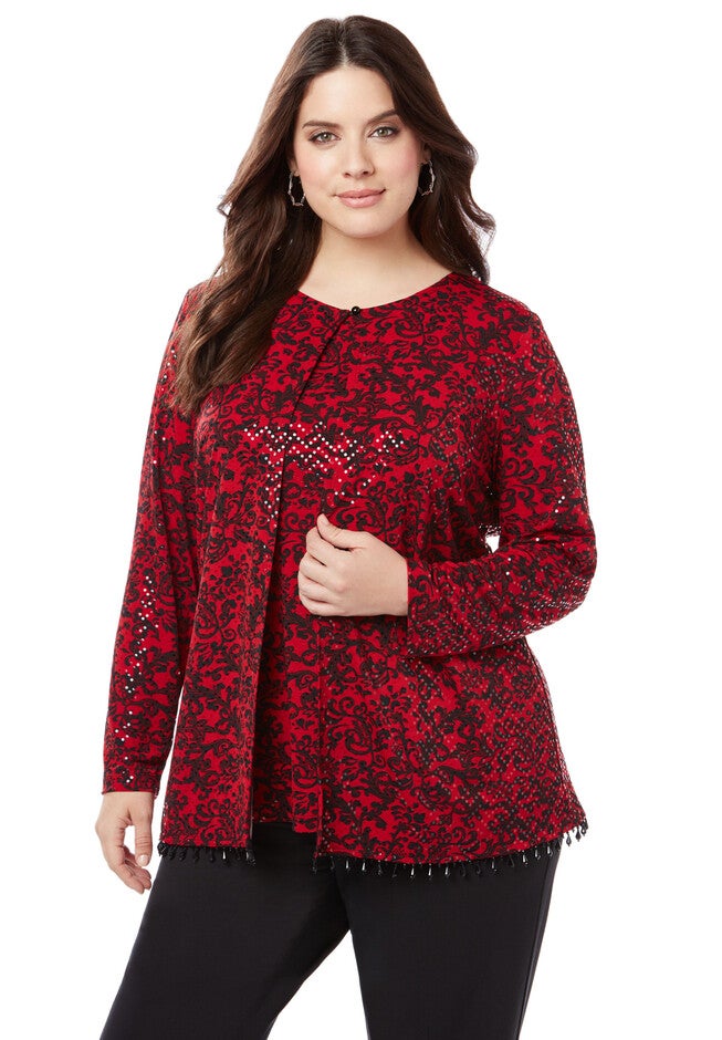 Scrolls & Sequins Twinset, RED, hi-res image number null