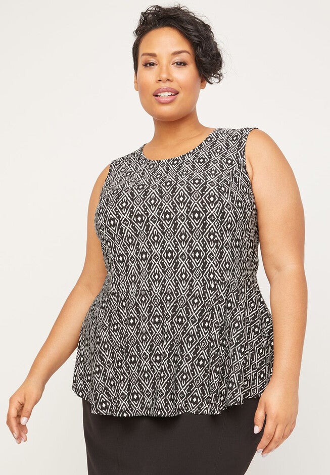 Black Label Geometric Peplum Tank, BLACK ETHNIC PRINT, hi-res image number 0