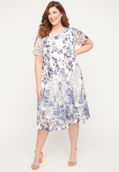 Indigo Lace A-Line Dress, WHITE FLORAL LACE, hi-res image number null