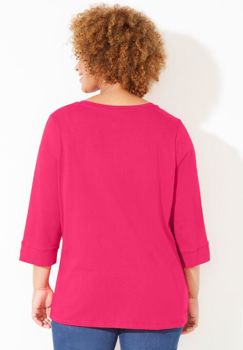 Liz&Me® Slub-Knit Henley Top, , on-hover image number null